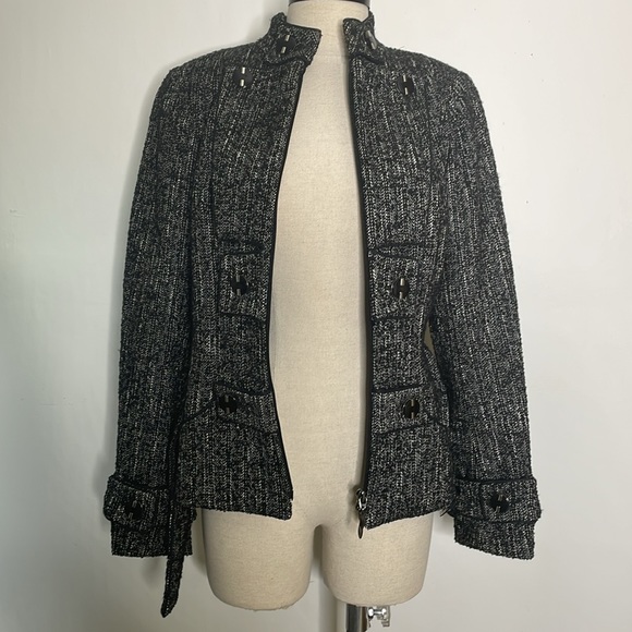 Anne Fontaine Tweed Zip Up Jacket Pockets Size 38 US 4 - Picture 9 of 13